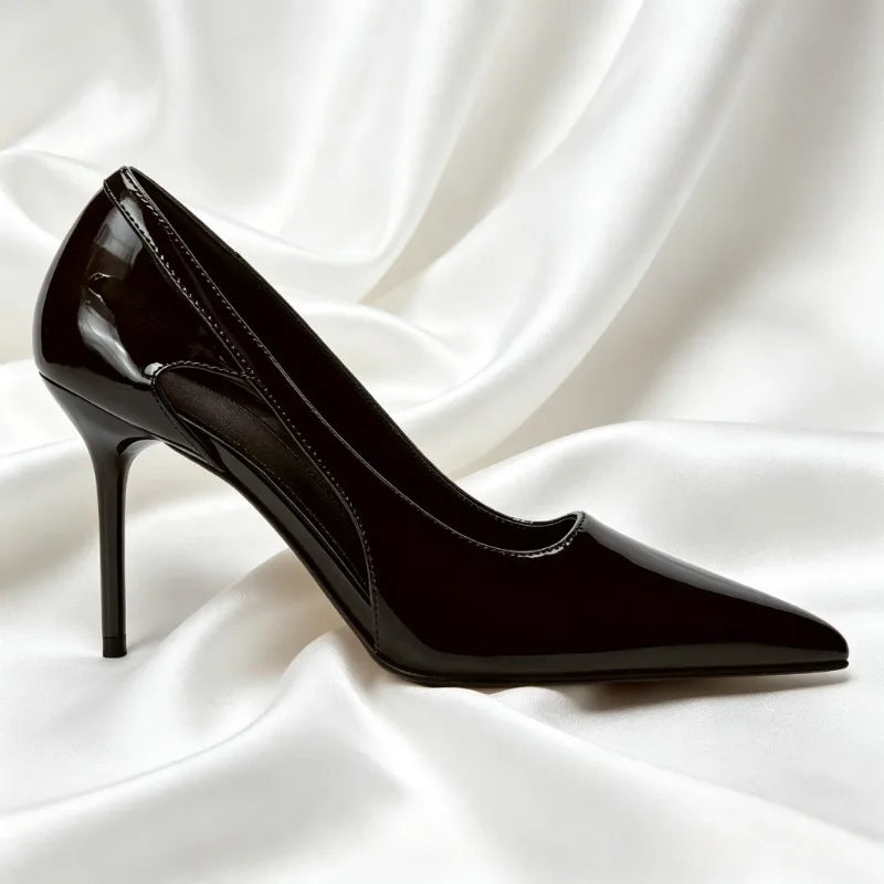 Sexy Brown Patent Leather Pointed Toe High Heels