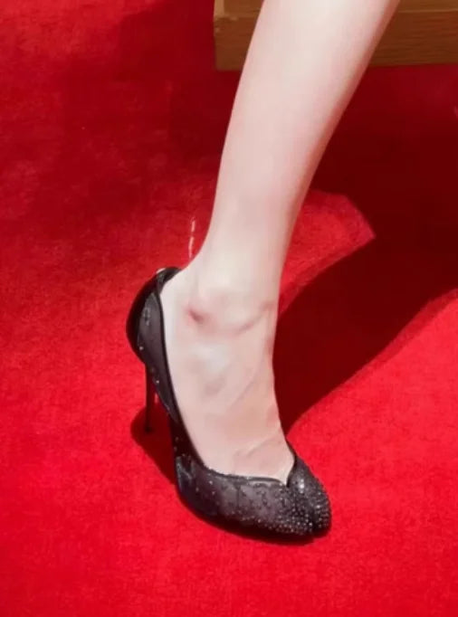 Spring Water Diamond Lace Mesh Breathable High Heels