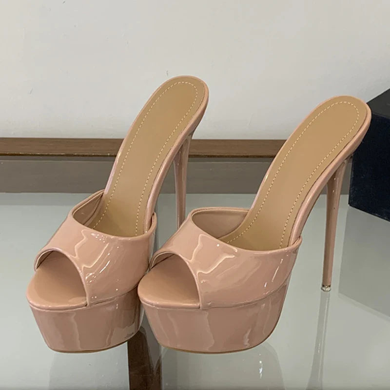 Black Apricot Patent Leather Show Super High Heels