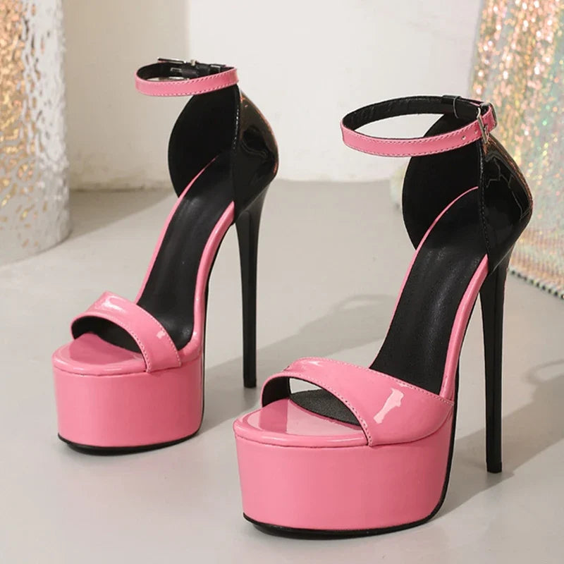 Summer Pink Patent Leather Extreme High Heels Platform Sandals