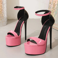 Summer Pink Patent Leather Extreme High Heels Platform Sandals