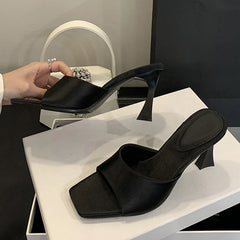 High Quality Cozy Silk Wide Square Toe Women Slippers Sandals
