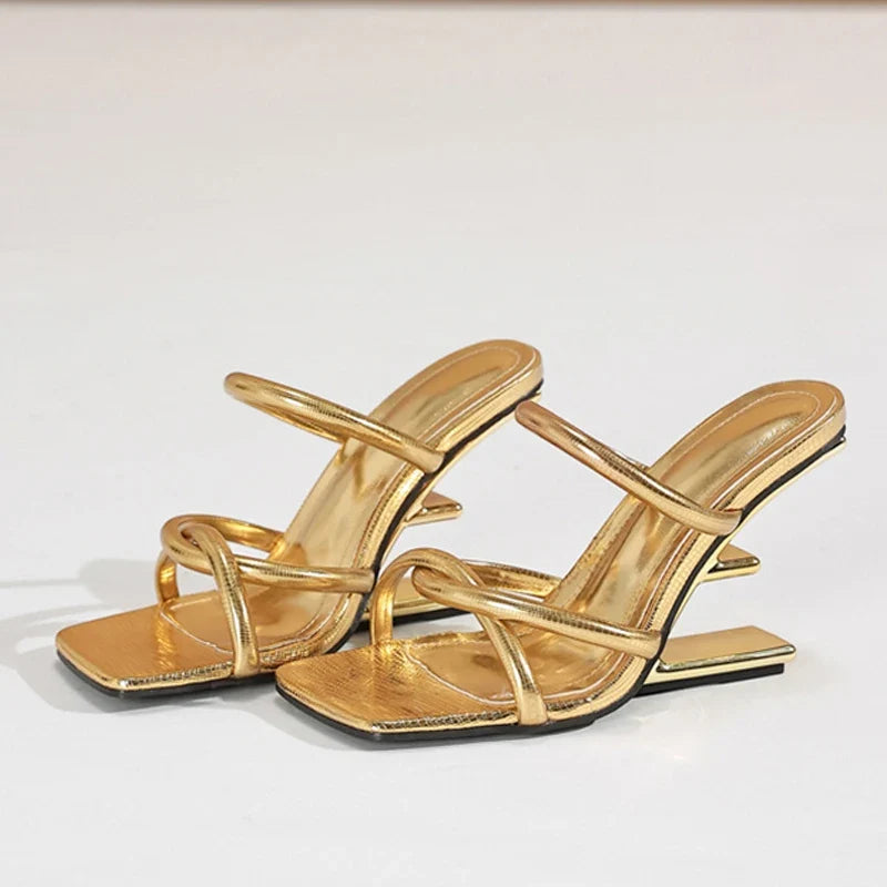 Chic Metal Fretwork Wedges Slippers