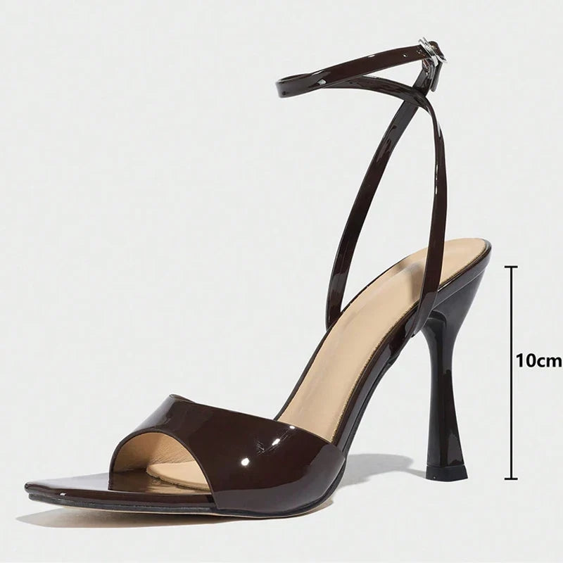 Square Open Toe Ankle Buckle Strap Designer Sandals