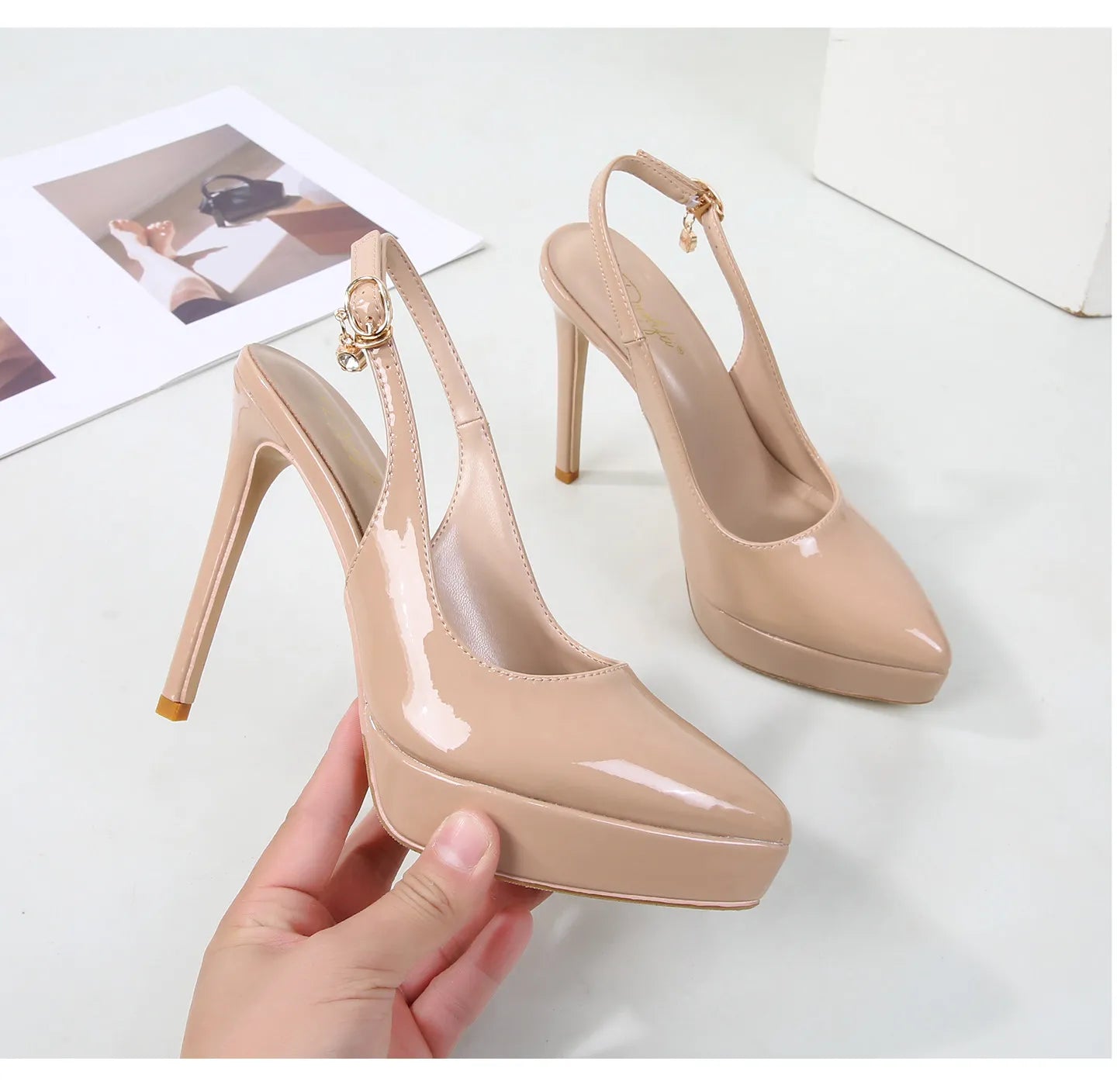 12cm slim heel pointed toe back empty toe Sandals