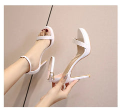 leather nude waterproof platform high-heeled shoes