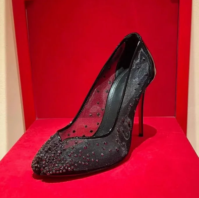 Spring Water Diamond Lace Mesh Breathable High Heels
