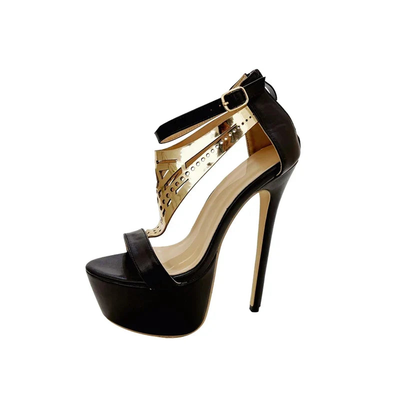 Sexy Black Metal Decoration Buckle Strap Sandals
