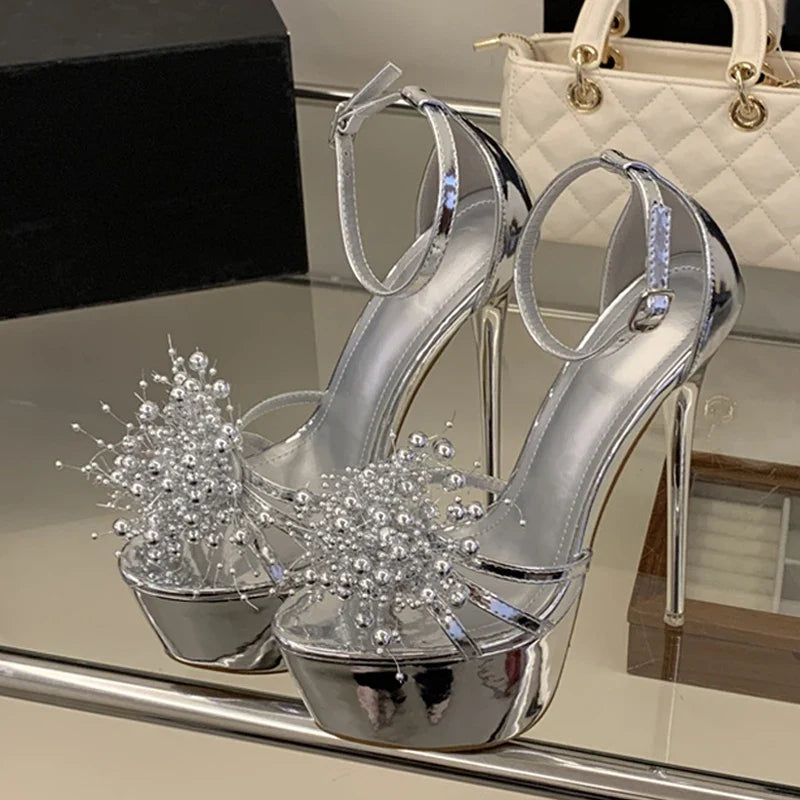 Summer Pyrotechnic Diamond Open Toe Ankle Cover Strap Platform Sandals