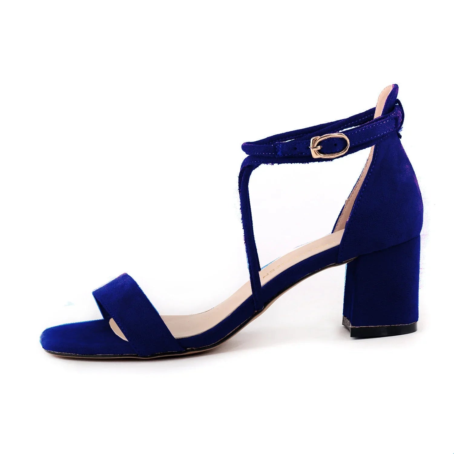 5cm Low Heels Velvet Stripe Ankle Strap Sandal