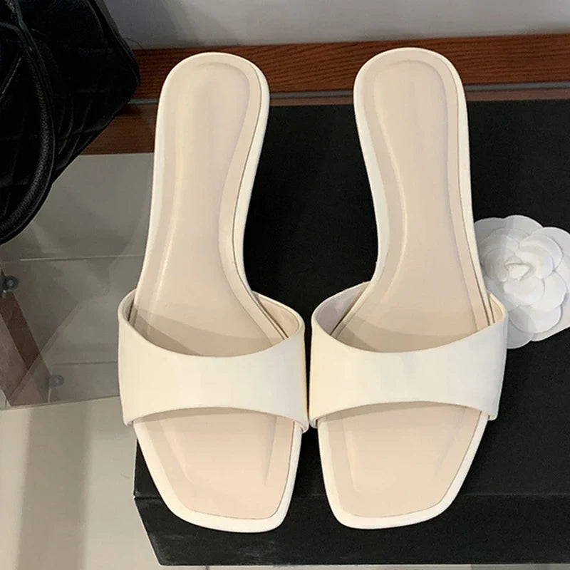 Designer Slides Women Beach Party Shoes Low Square Heels Slipper Ladies Summer Open Toe Gladiator Sandals