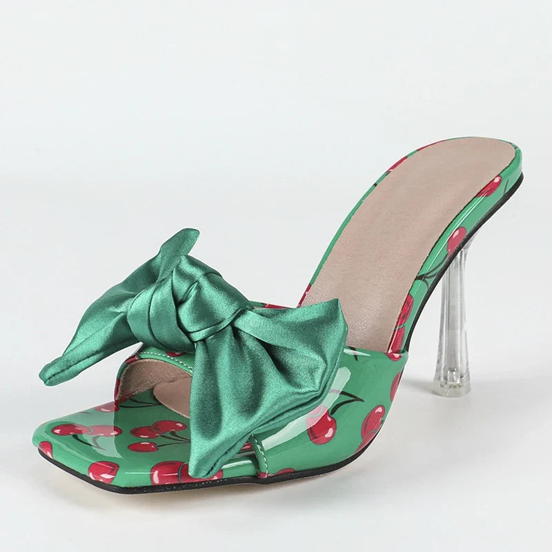 Yellow Fruits Silk Bowknot Designer Sandal