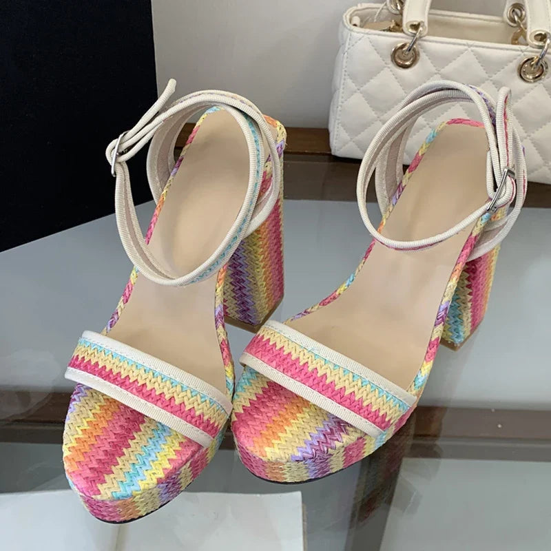Mixed Colors Chunky Platform Sandals