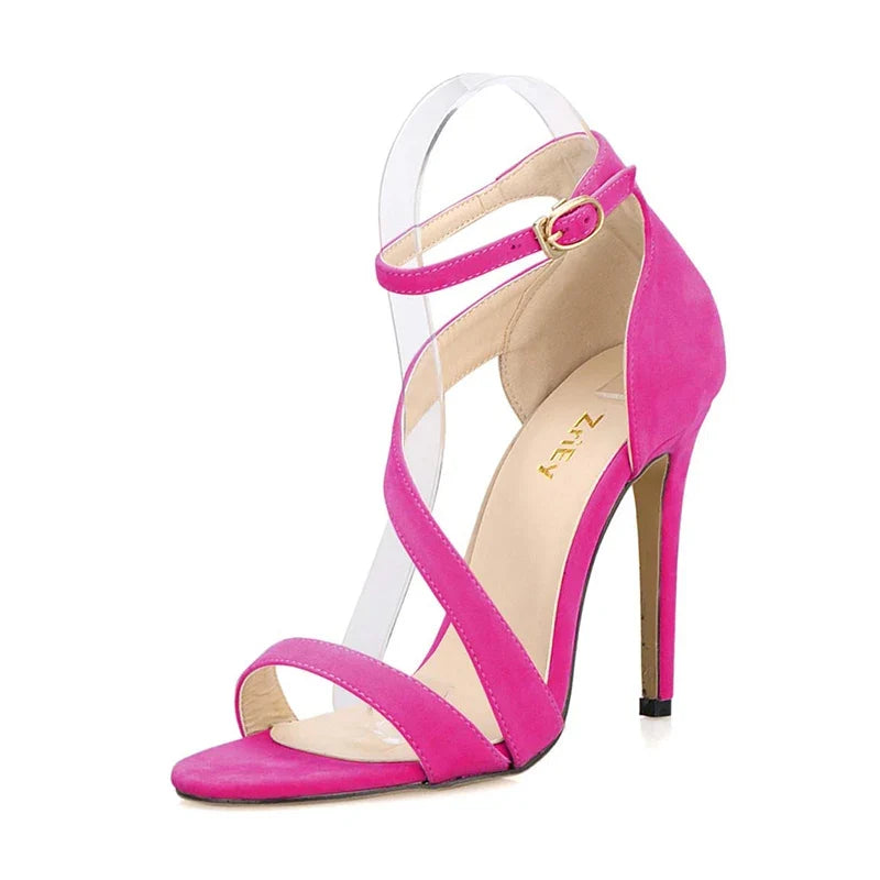 Open Toe Ankle Straps High Heels Stilettos Suede Wedding Shoes 11CM