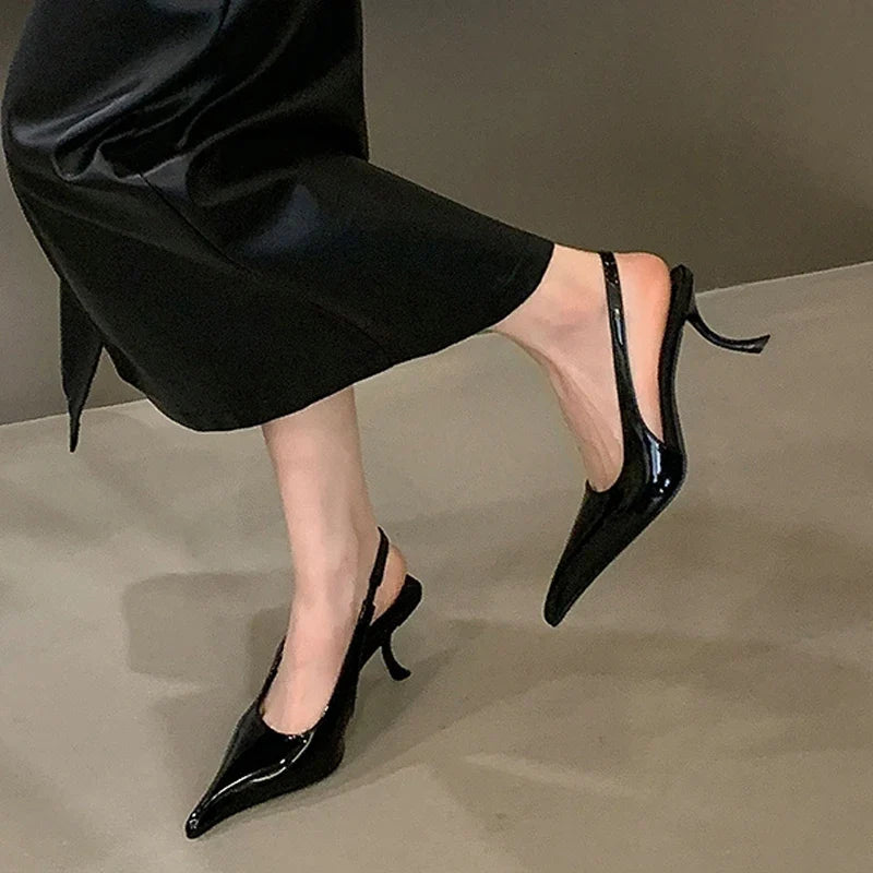 Summer Black Patent Leather High Heels
