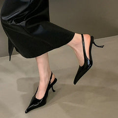 Summer Black Patent Leather High Heels