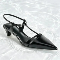 Sexy Pointed Toe T-strap Low Heel Pumps