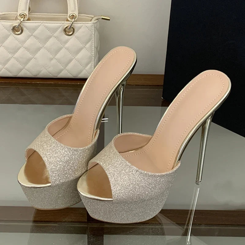 Sequined Cloth Platform High Heels