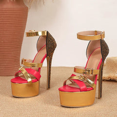 Runway Crystal Rhinestone High Heels Wedding Banquet Shoes Sexy Open Toe Buckle Strap Women Platform Sandals