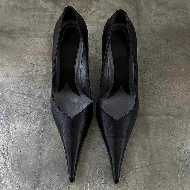 Black Soft Leather Pointed-Toe Pumps