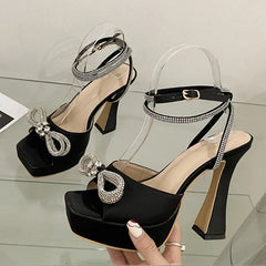 Runway Rhinestone Ankle Strap High Heels