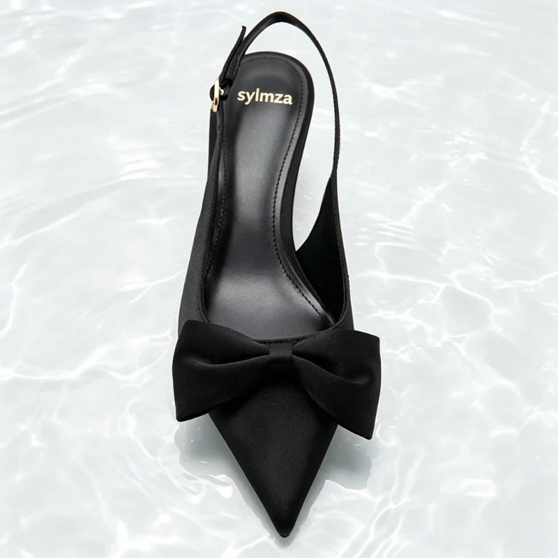 Elegant bow Detail black slingback Heels