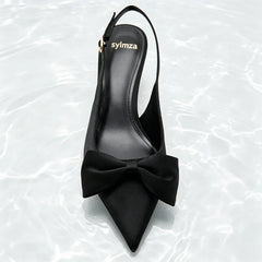 Elegant bow Detail black slingback Heels