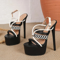 Black White Narrow Band Sandals