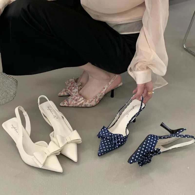 Sweet Bow Decorative Slingback Heels