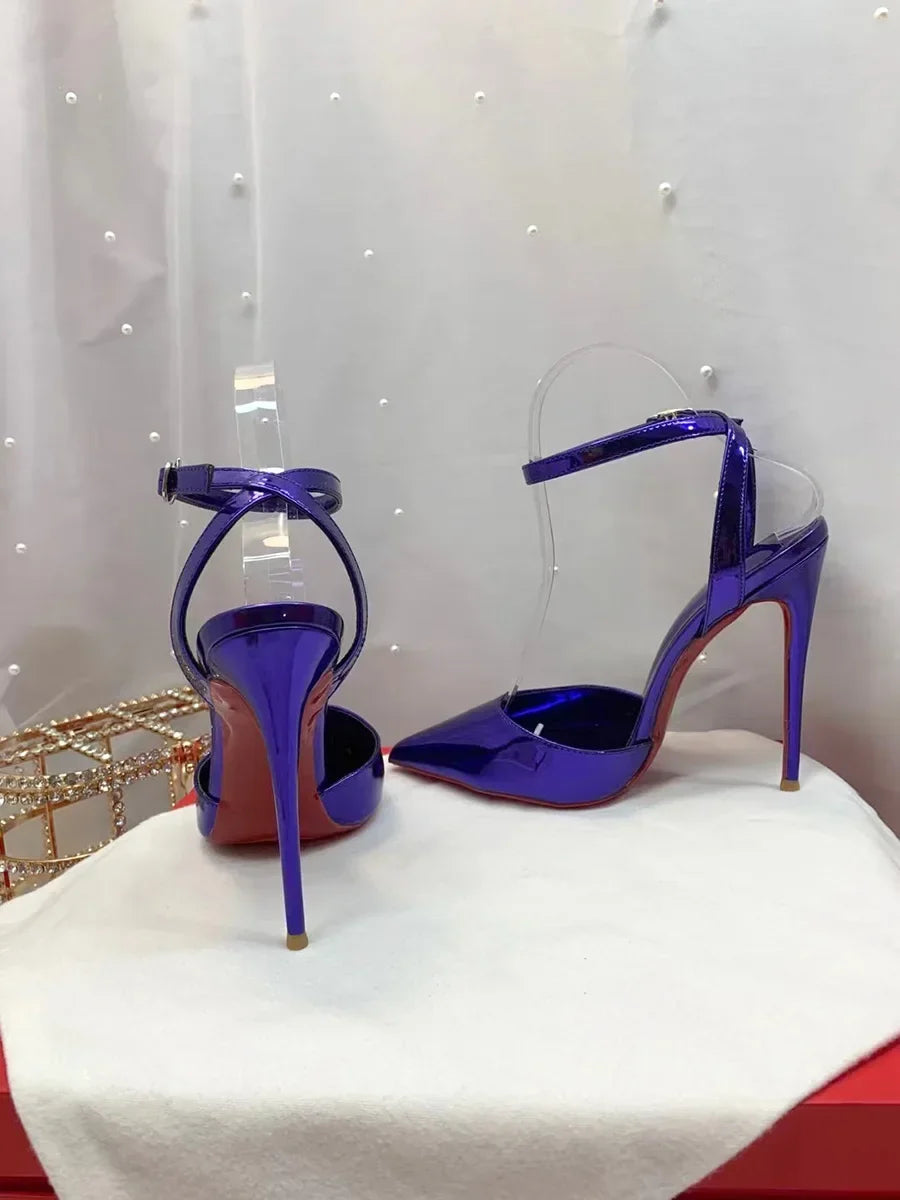 Laser Electric Red Patent Leather Hollow Out Sexy Thin Heel