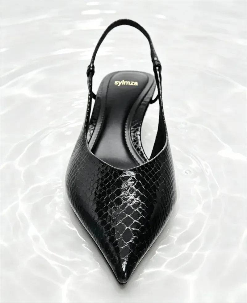 Black Embossed Design High Heels