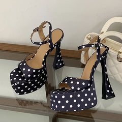 Brand Design Polka Dot Silk Chunky Platform Sandals