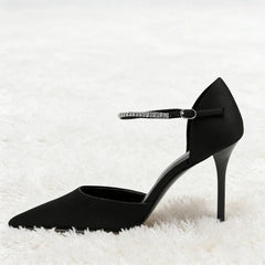 Black Pointed-Toe Satin High Heels