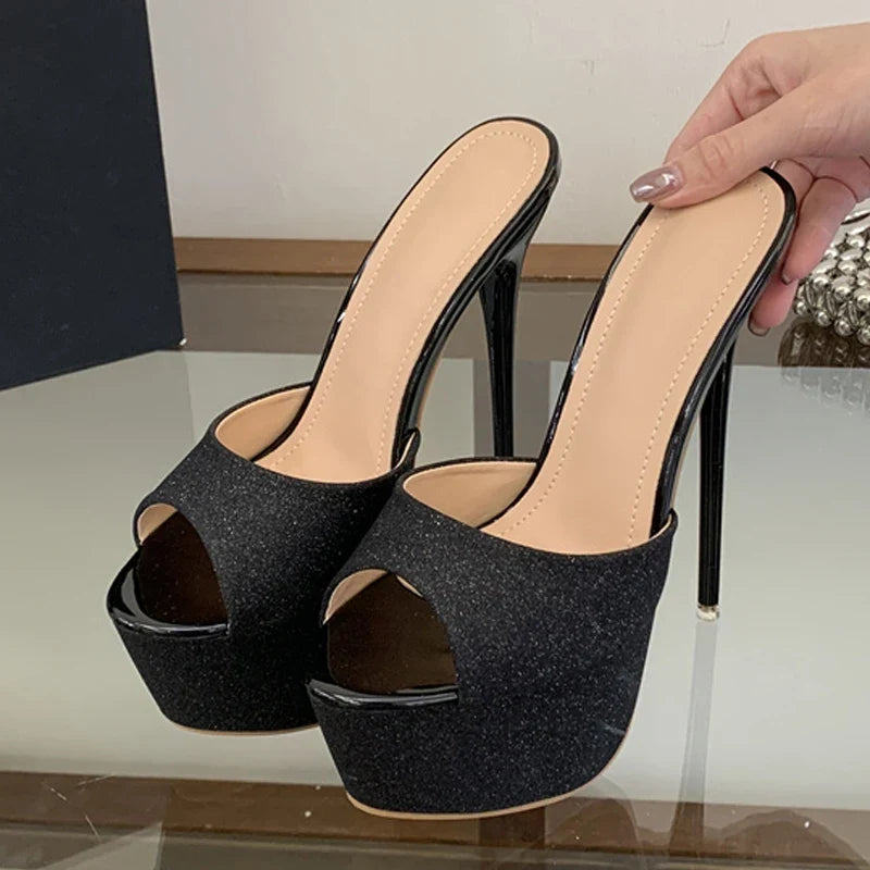 Sequined Cloth Platform High Heels