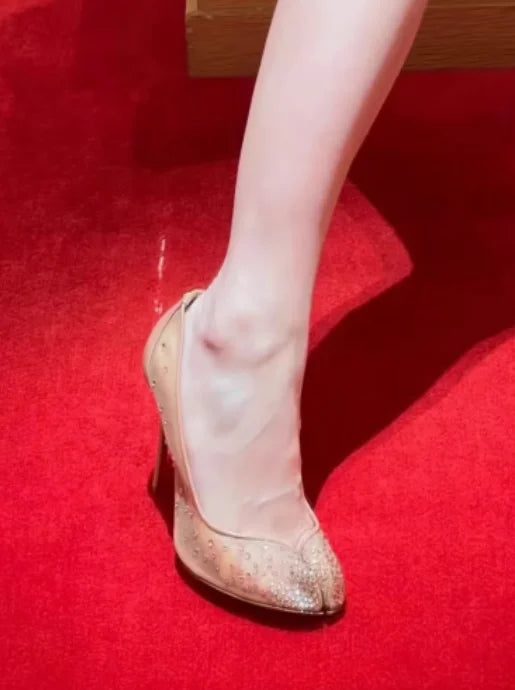 Spring Water Diamond Lace Mesh Breathable High Heels