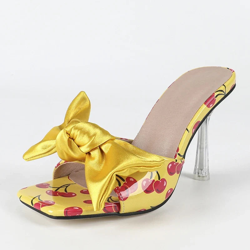 Yellow Fruits Silk Bowknot Designer Sandal