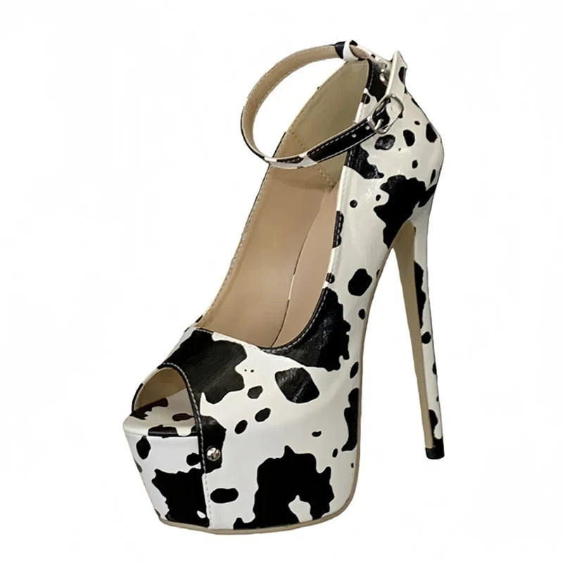 Summer Cow Print Leather Platform Sandals