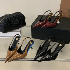 Summer Black Patent Leather High Heels