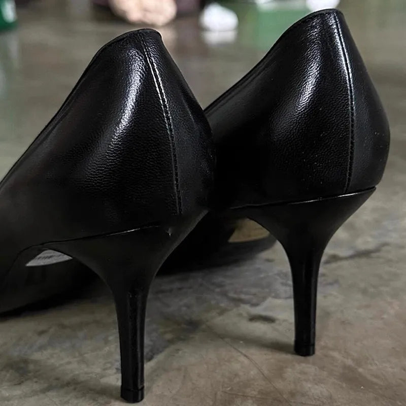 Black Soft Leather Pointed-Toe Pumps