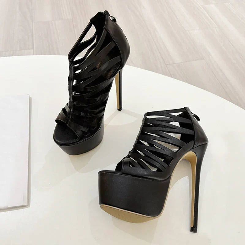 Ladies Hollow Out Leather Platform Pumps
