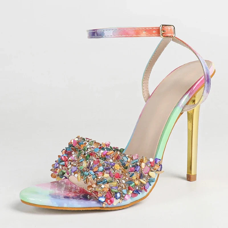 Elegant Women Wedding Banquet Shoes Mixed Colors Rhinestone Sandals