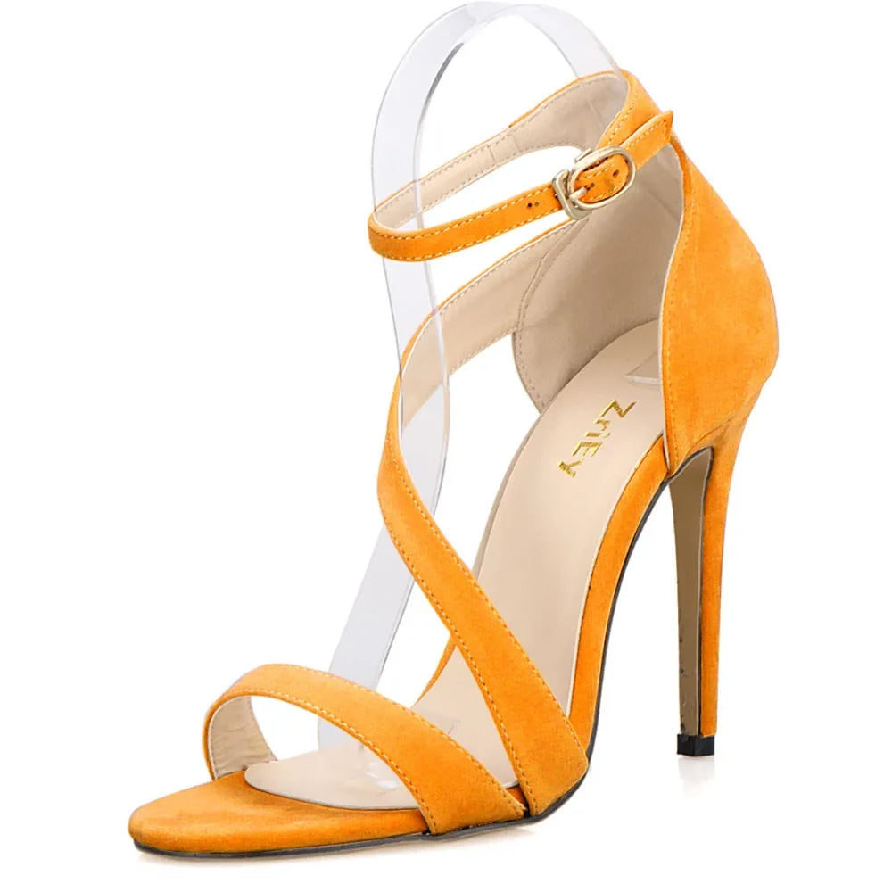 Open Toe Ankle Straps High Heels Stilettos Suede Wedding Shoes 11CM