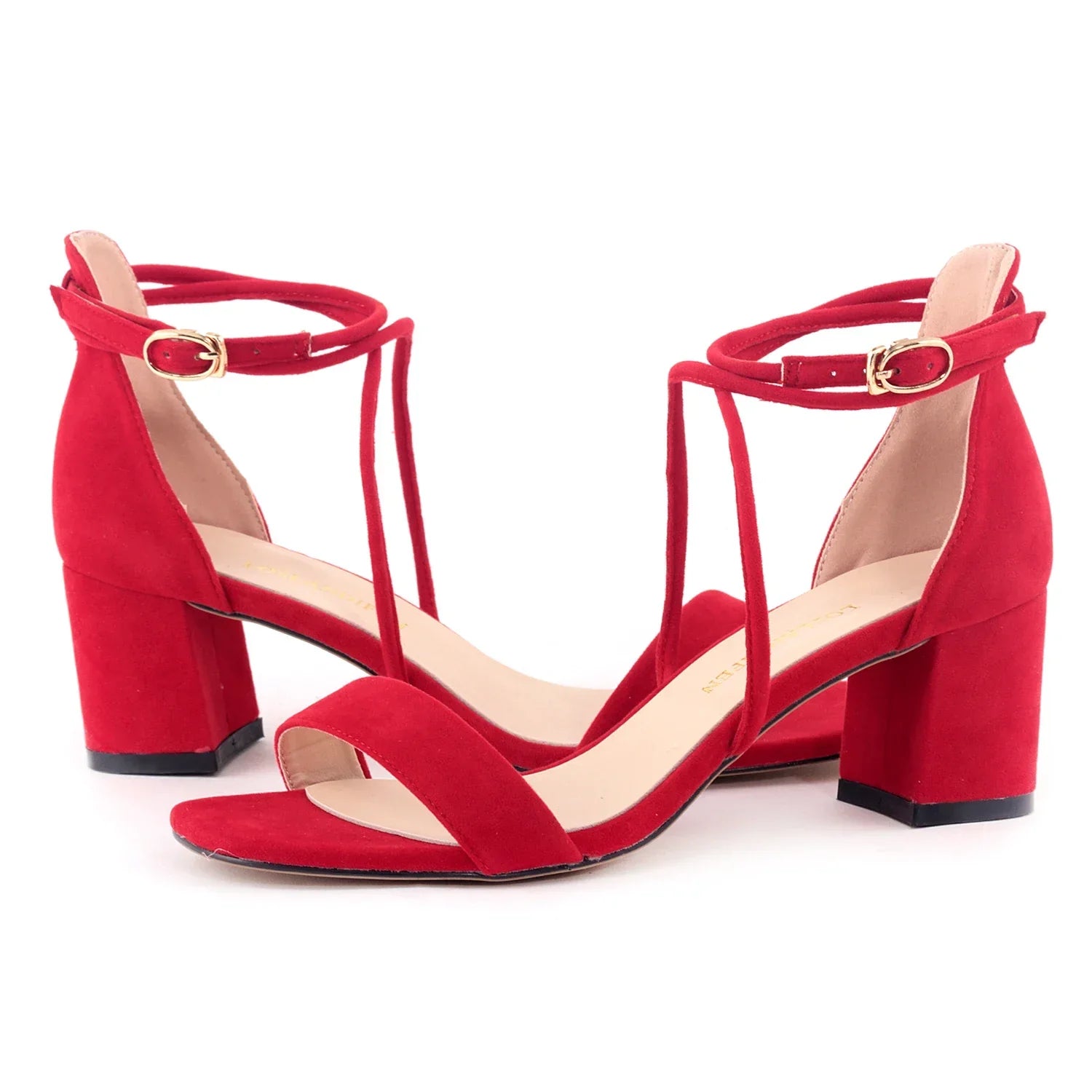 5cm Low Heels Velvet Stripe Ankle Strap Sandal