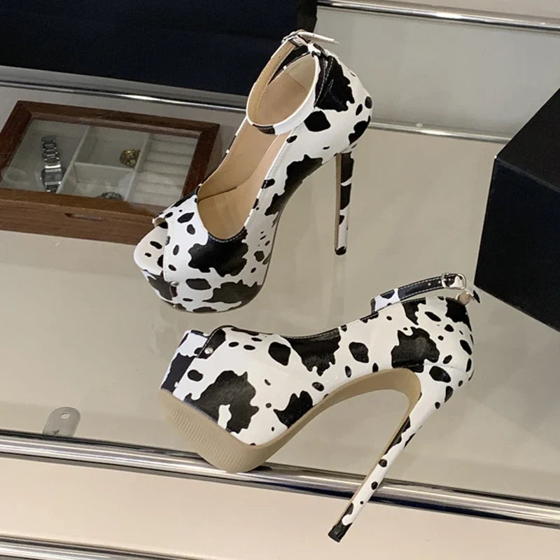 Summer Cow Print Leather Platform Sandals