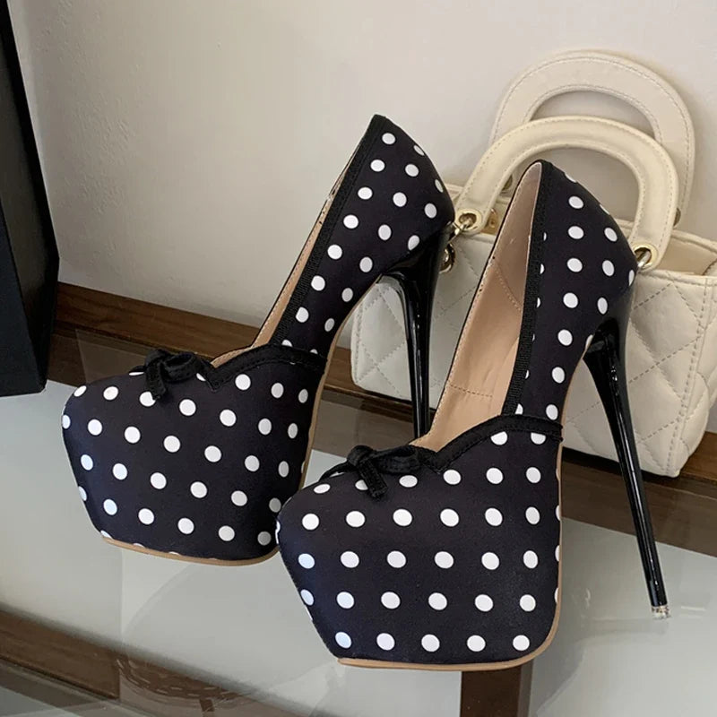 Runway Polka Dot Silk Platform Pumps