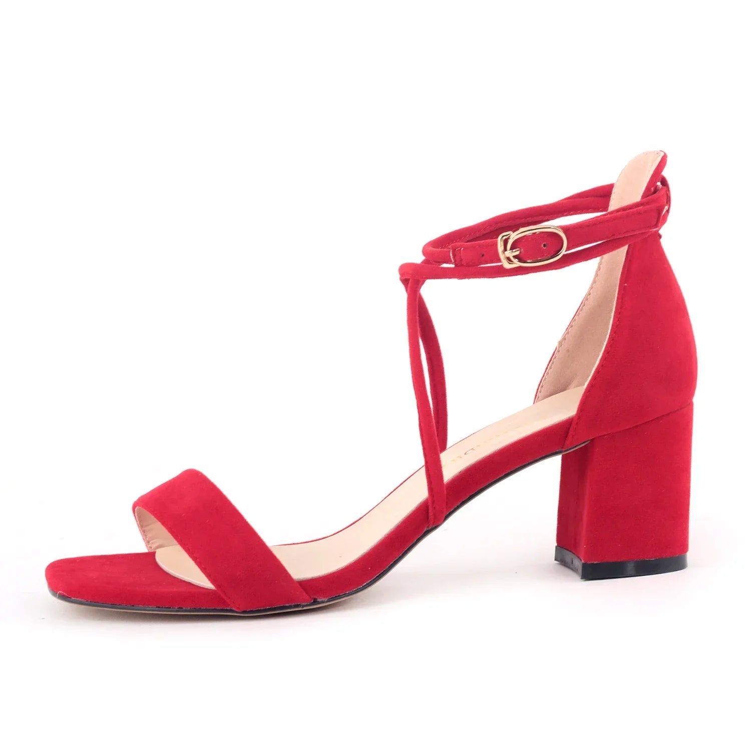 5cm Low Heels Velvet Stripe Ankle Strap Sandal