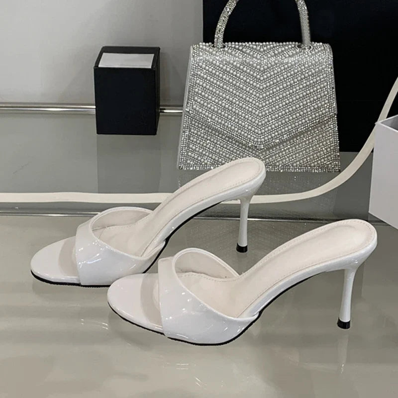White Patent Leather Women Slippers Sandals