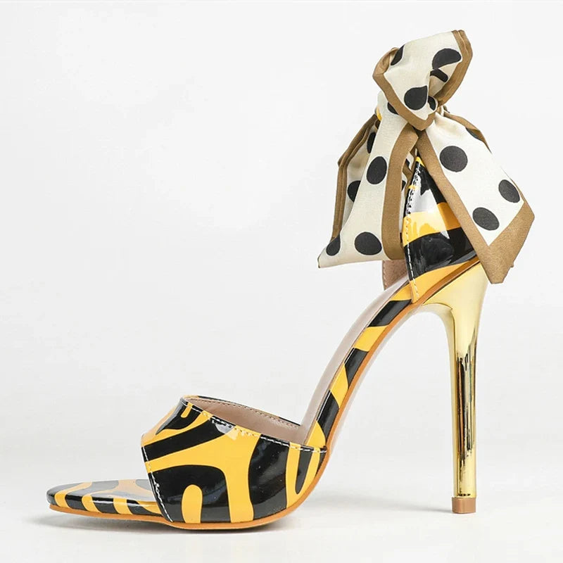 Summer Polka Dot Silk Ankle Strap Sandals