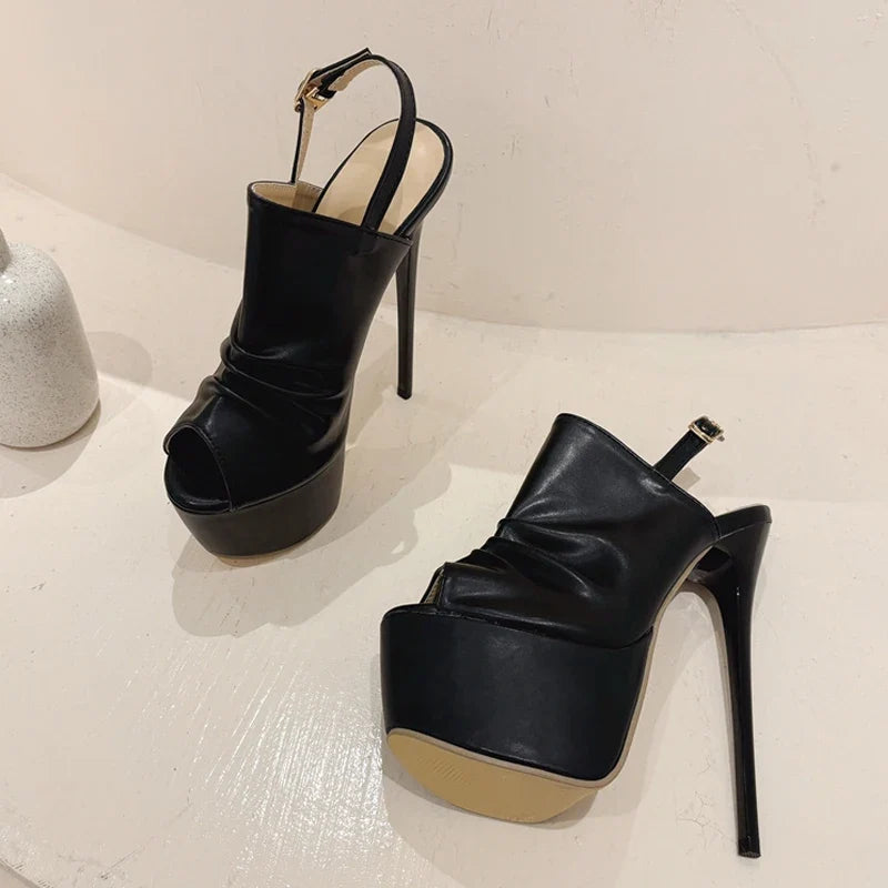 Summer Cozy Pleated Leather Women's Super High Heels Platform Sandals