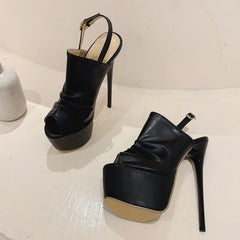 Summer Cozy Pleated Leather Women's Super High Heels Platform Sandals